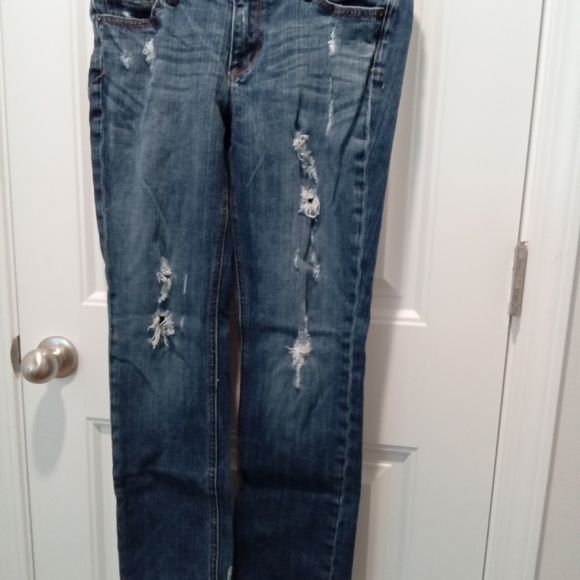 Express Jeans Size 8 Short Stella Distressed Skinny Leg Denim Blue Jeans - Picture 1 of 11